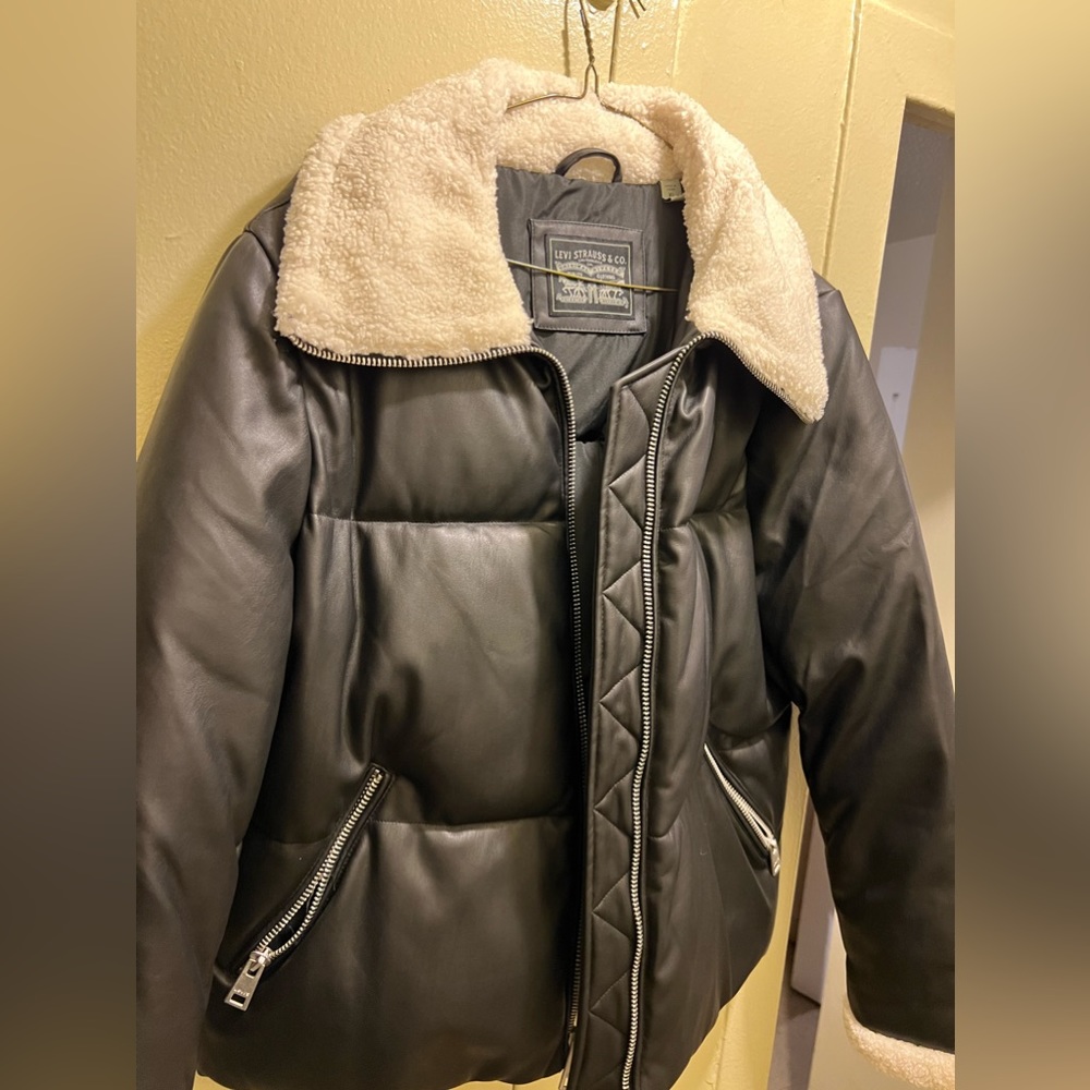 Women Levi Strauss & Co. Black leather Sherpa Jacket Size XL